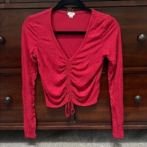 Red Ruched Long Sleeve Top
